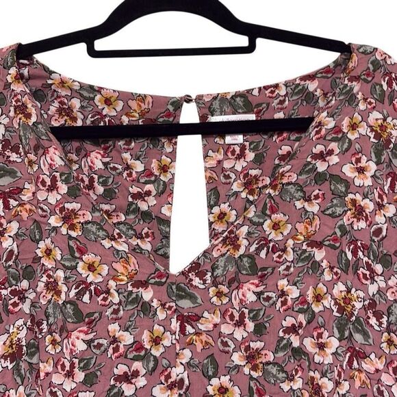 Xhiliration XXL Pink Floral V Neck Romper Keyhole Back Twist Knot Cutout Sleeves - Picture 3 of 12